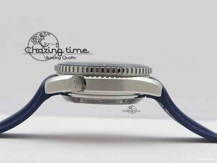 0203 Chic Planet Ocean Master Chrono 45mm SS OM 1:1 Best Edition Blue Dial On Blue Rubber Strap A 8172